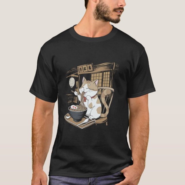 Japanische Katze Manga Animal Lover Ramen Noodle A T-Shirt (Vorderseite)