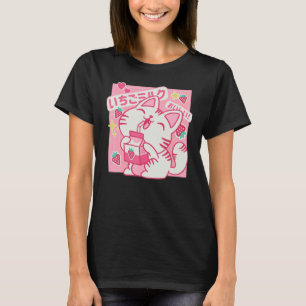 Japanische Katze mit Erdbeermilch T-Shirt