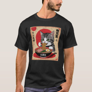 Japanische Katze mit grünen Augen, die Ramen-Desig T-Shirt