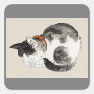 JAPANISCHE KATZE MIT MASK STICKERS ETIKETTEN