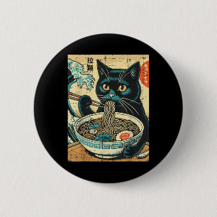 Japanische Katze Ramen Great Wave Vintag Art Food Button