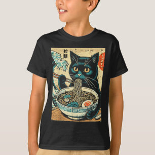 Japanische Katze Ramen Great Wave Vintag Art Food  T-Shirt