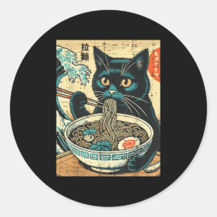 Japanische Katze Ramen Große Welle Vintage Art Ess Runder Aufkleber