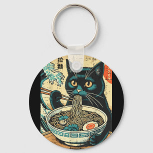 Japanische Katze Ramen Große Welle Vintage Art Ess Schlüsselanhänger