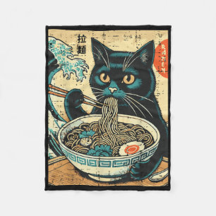 Japanische Katze Ramen Große Welle Vintage-Kunst E Fleecedecke