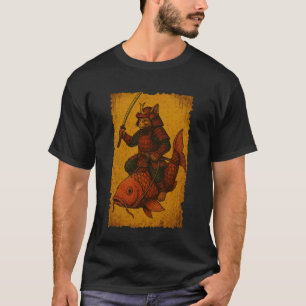 Japanische Katze Reitet Koi Fisch Ukiyo-e Samurai T-Shirt