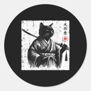 Japanische Katze Samurai Tai Chi Ninja Art Men Boy Runder Aufkleber