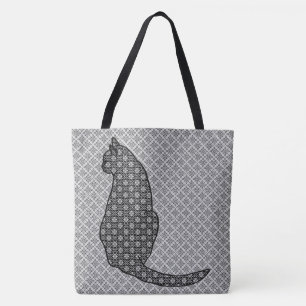 Japanische Katze - Schwarz-Weiß-Kimono-Druck