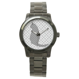 Japanische Katze - Schwarz-Weiß-Kimono-Druck Armbanduhr