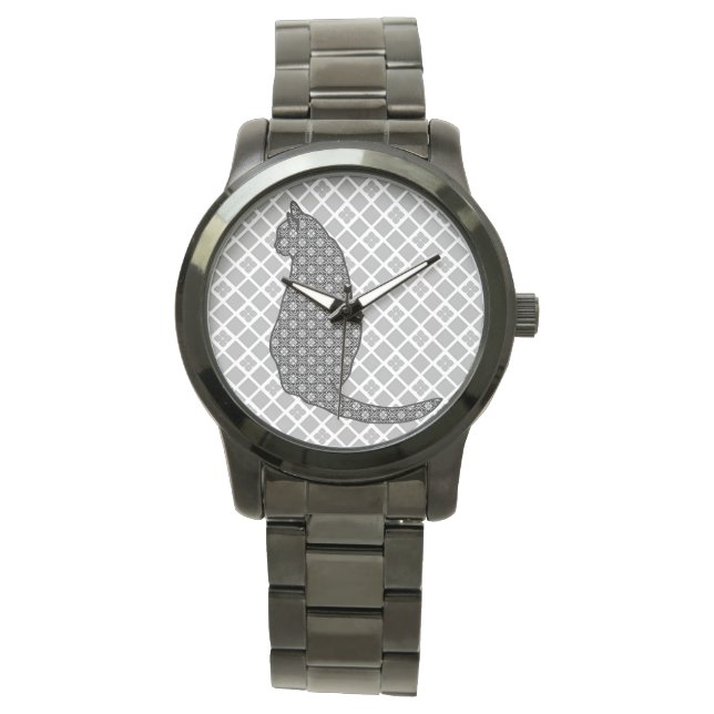 Japanische Katze - Schwarz-Weiß-Kimono-Druck Armbanduhr (Vorderseite)