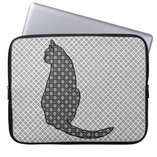 Japanische Katze - Schwarz-Weiß-Kimono-Druck Laptopschutzhülle