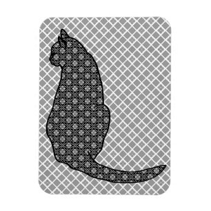Japanische Katze - Schwarz-Weiß-Kimono-Druck Magnet