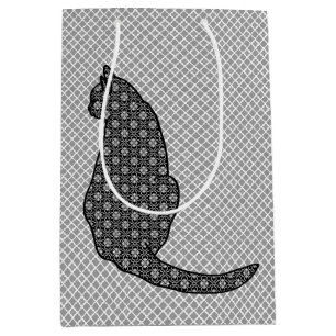 Japanische Katze - Schwarz-Weiß-Kimono-Druck Mittlere Geschenktüte