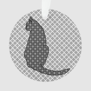Japanische Katze - Schwarz-Weiß-Kimono-Druck Ornament