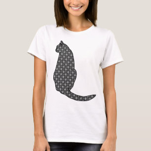 Japanische Katze - Schwarz-Weiß-Kimono-Druck T-Shirt