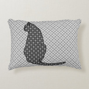 Japanische Katze - Schwarz-Weiß-Kimono-Print Dekokissen