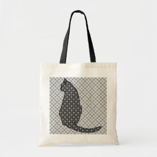 Japanische Katze - Schwarz-Weiß-Kimono-Print Tragetasche