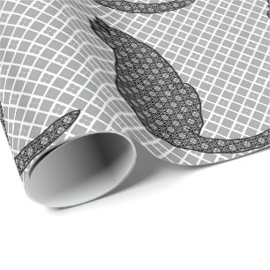 Japanische Katze - Schwarzweiss-Kimono-Druck Geschenkpapier
