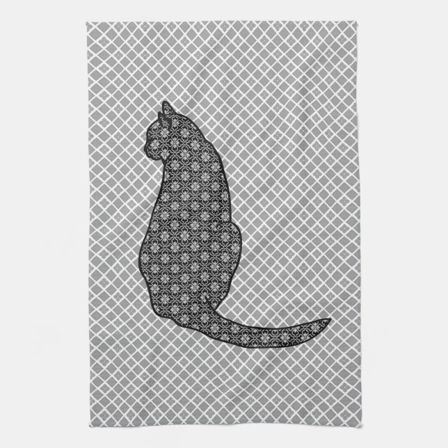 Japanische Katze - Schwarzweiss-Kimono-Druck Handtuch (Vertikal)