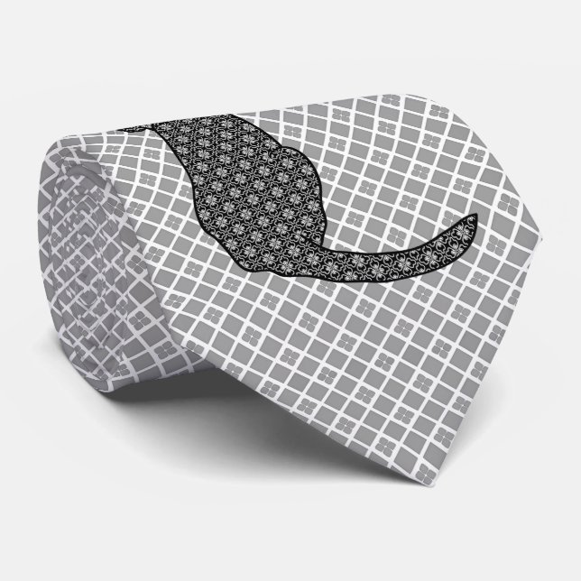 Japanische Katze - Schwarzweiss-Kimono-Druck Krawatte (Gerollt)