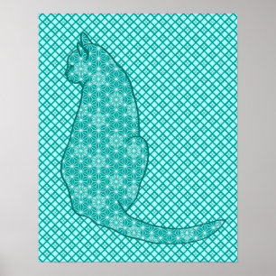 Japanische Katze - Türkis und Aqua Poster