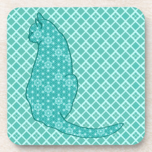 Japanische Katze - Türkisfarben Kimono Print Getränkeuntersetzer