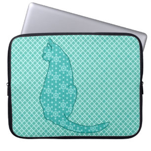 Japanische Katze - Türkisfarben Kimono Print Laptopschutzhülle