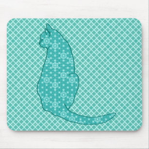 Japanische Katze - Türkisfarben Kimono Print Mousepad