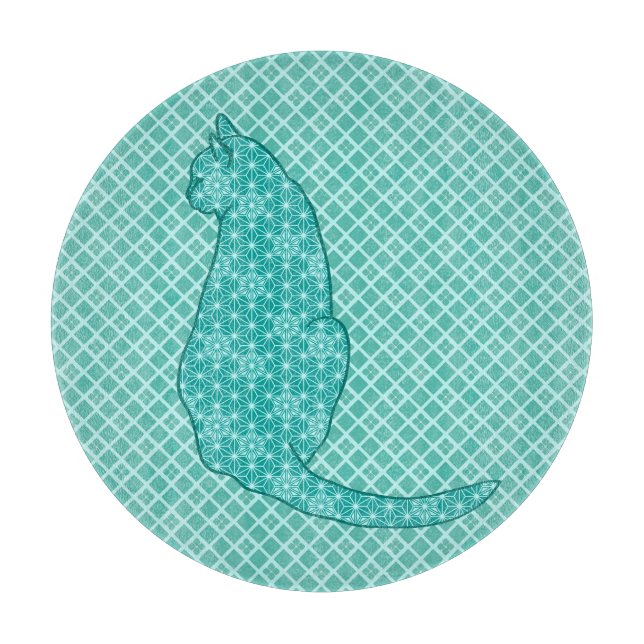 Japanische Katze - Türkisfarben Kimono Print Schneidebrett (Vorderseite)