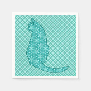 Japanische Katze - Türkisfarben Kimono Print Serviette