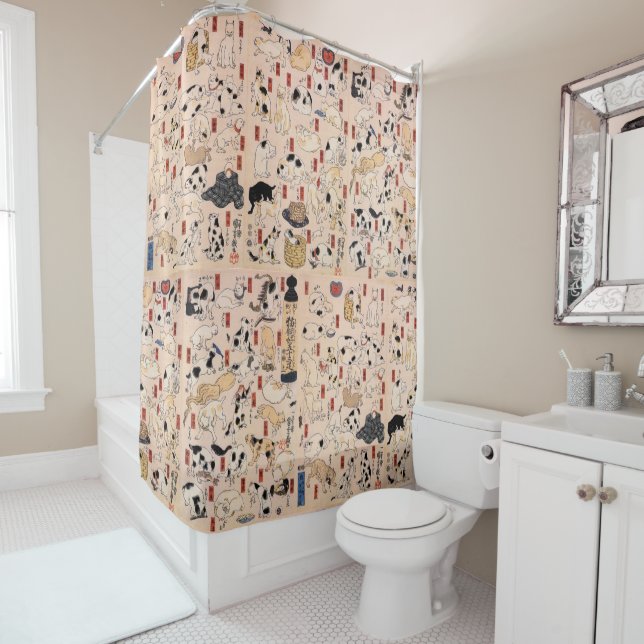 Japanische Katzen aus der Edo-Ära, Kuniyoshi, Ukiy Duschvorhang (Beispiel)