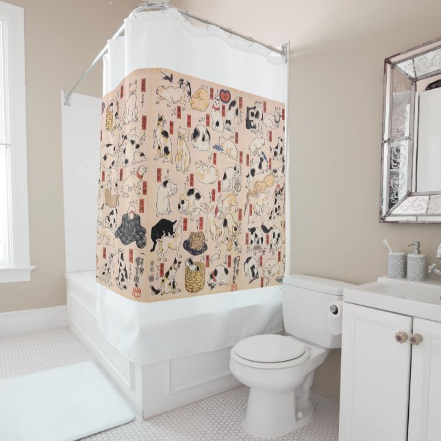 Japanische Katzen aus der Edo-Ära, Kuniyoshi, Ukiy Duschvorhang (Beispiel)