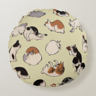Japanische Katzen (farbänderbar) Rundes Kissen