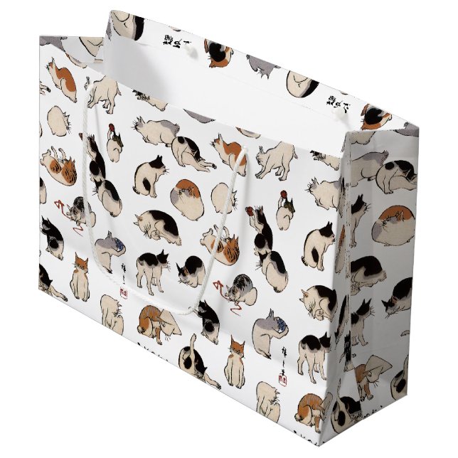 Japanische Katzen, Hiroshige, Ukiyo-e Große Geschenktüte (Vorderseite Schrägansicht)