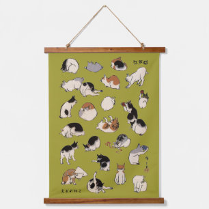 Japanische Katzen, Hiroshige, Ukiyo-e Wandteppich Mit Holzrahmen