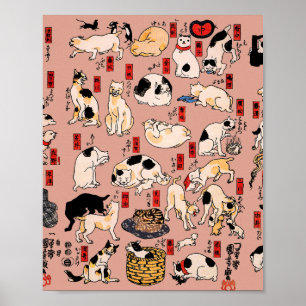 Japanische Katzen Holzschnitt ukiyo-e Vintage Kitt Poster