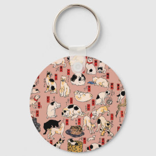 Japanische Katzen Holzschnitt ukiyo-e Vintage Kitt Schlüsselanhänger