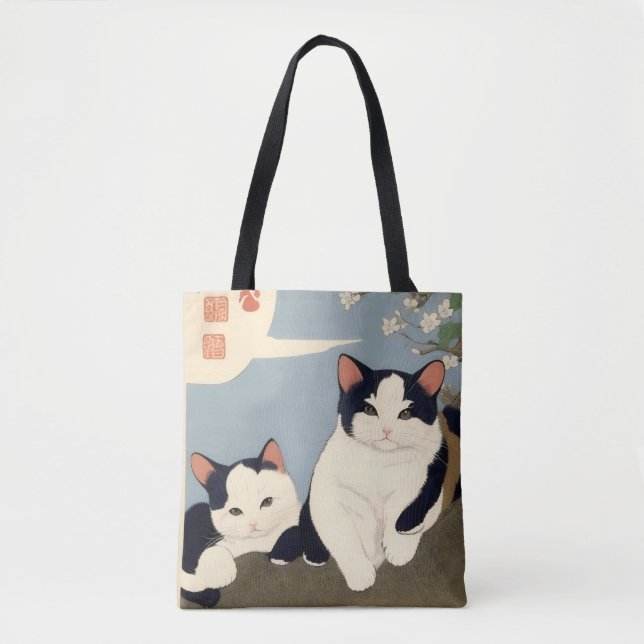 Japanische Katzen Kirschblütenbaum-Tragetasche (Vorderseite)