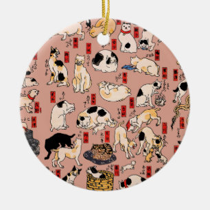 Japanische Katzen Ukiyo-e Art Funny Keramik Ornament
