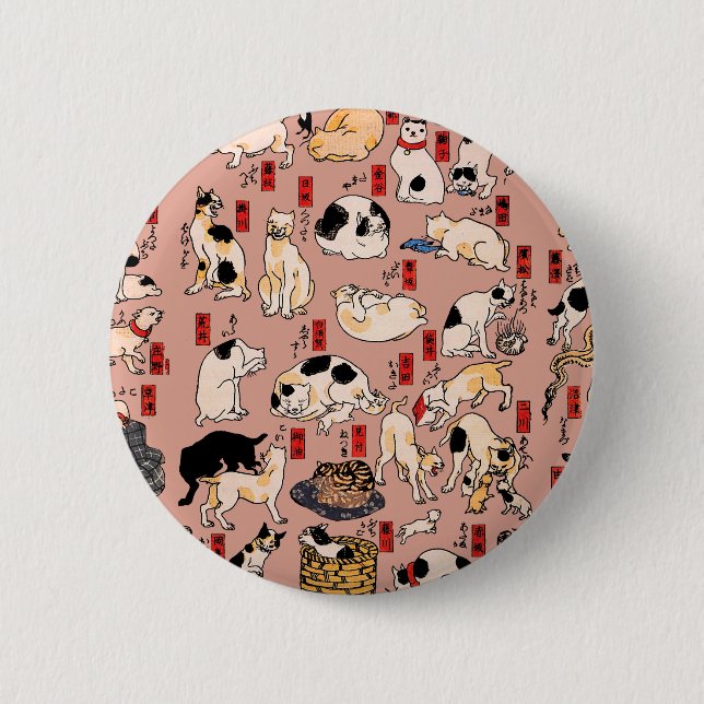 Japanische Katzen Ukiyo-e Funny kitty Button (Vorderseite)