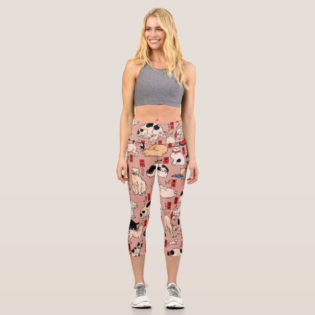 Japanische Katzen Ukiyo-e Funny kitty Capri Leggings (Vorderseite)
