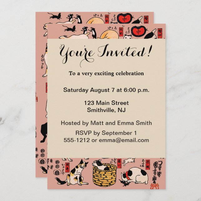 Japanische Katzen Ukiyo-e Funny kitty Einladung (Vorne/Hinten)