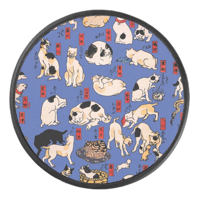 Japanische Katzen Ukiyo-e Funny kitty Eishockey Puck (Vorderseite)