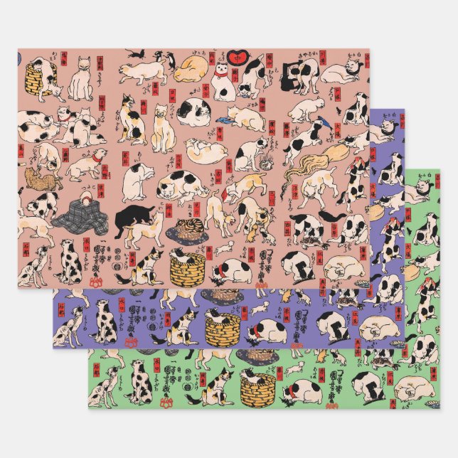 Japanische Katzen Ukiyo-e Funny kitty Geschenkpapier Set (Set)