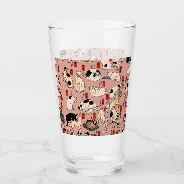 Japanische Katzen Ukiyo-e Funny kitty Glas (Vorderseite)