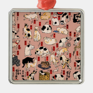 Japanische Katzen Ukiyo-e Funny kitty Ornament Aus Metall