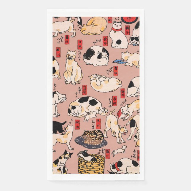 Japanische Katzen Ukiyo-e Funny kitty Serviette (Vorderseite)