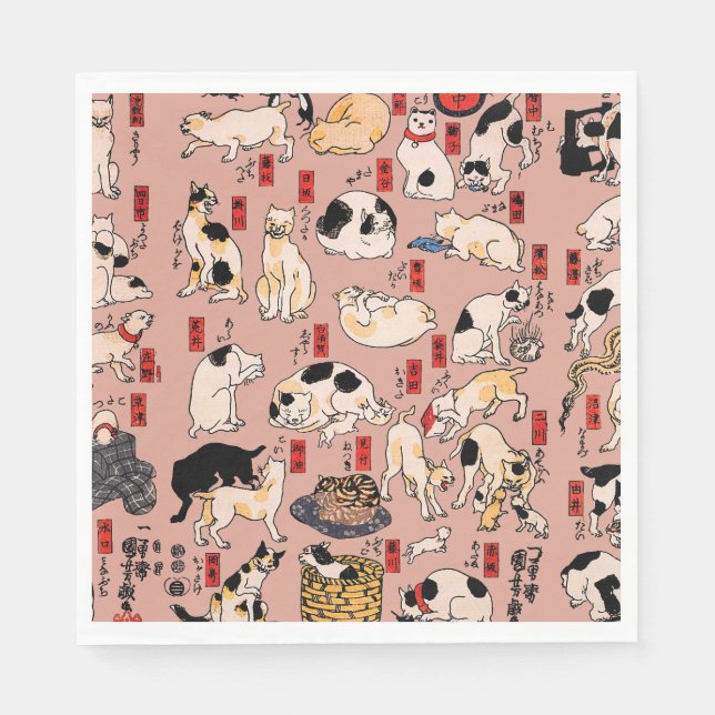Japanische Katzen Ukiyo-e Funny kitty Serviette (Vorderseite)
