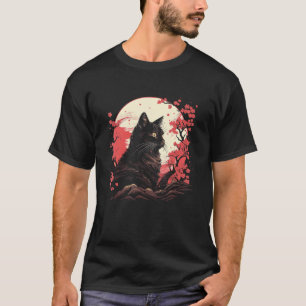Japanische Katzenillustration mit Kirschblüten T-Shirt