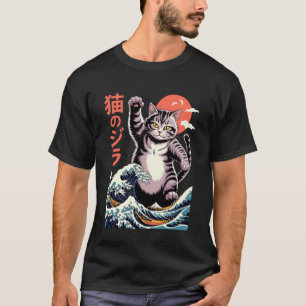 Japanische Katzenkunst-Monsterwelle Lustige Katze T-Shirt